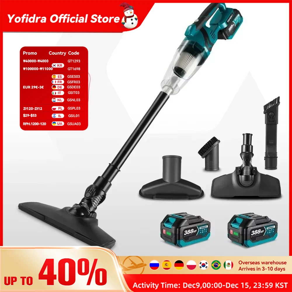 Yofidra 1500W Cordless Handheld Electric Vacuum Cleaner Rechargeable Cleaning Tool for Home Car Pet Hair for Makita 18V Battery