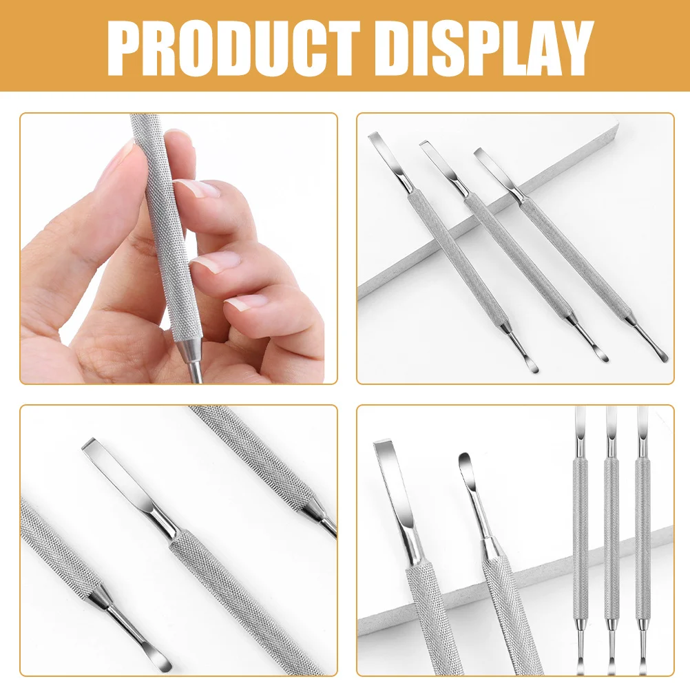 3 個のネイルキューティクルプッシャーステンレス鋼耐久性のある両端ネイルクリーナーツールマニキュアペディキュアセットキューティクルプッシャー