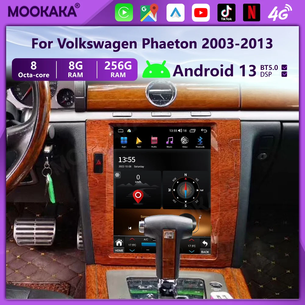 

8 + 256 г Android 13 для Volkswagen Phaeton 2003-2013 вертикальный автомобильный радиоприемник мультимедийный плеер авто стерео головное устройство аудио Carplay 4G