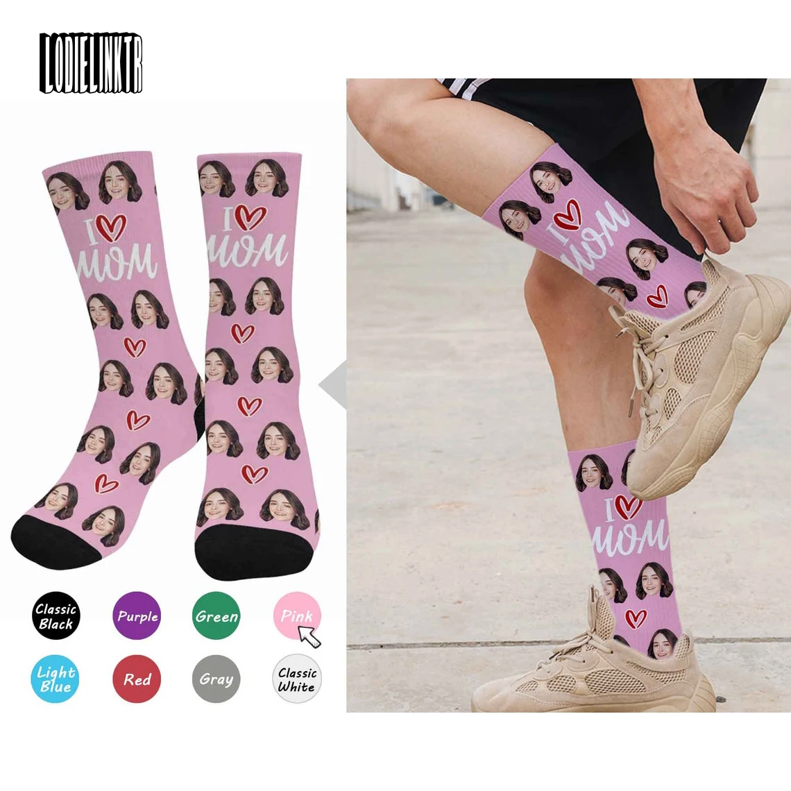 

Custom Face Socks Gift For Mom Mother's Day Exclusive Gift Mommy Birthday Gift From Daughter Personalized Photo Print Socks