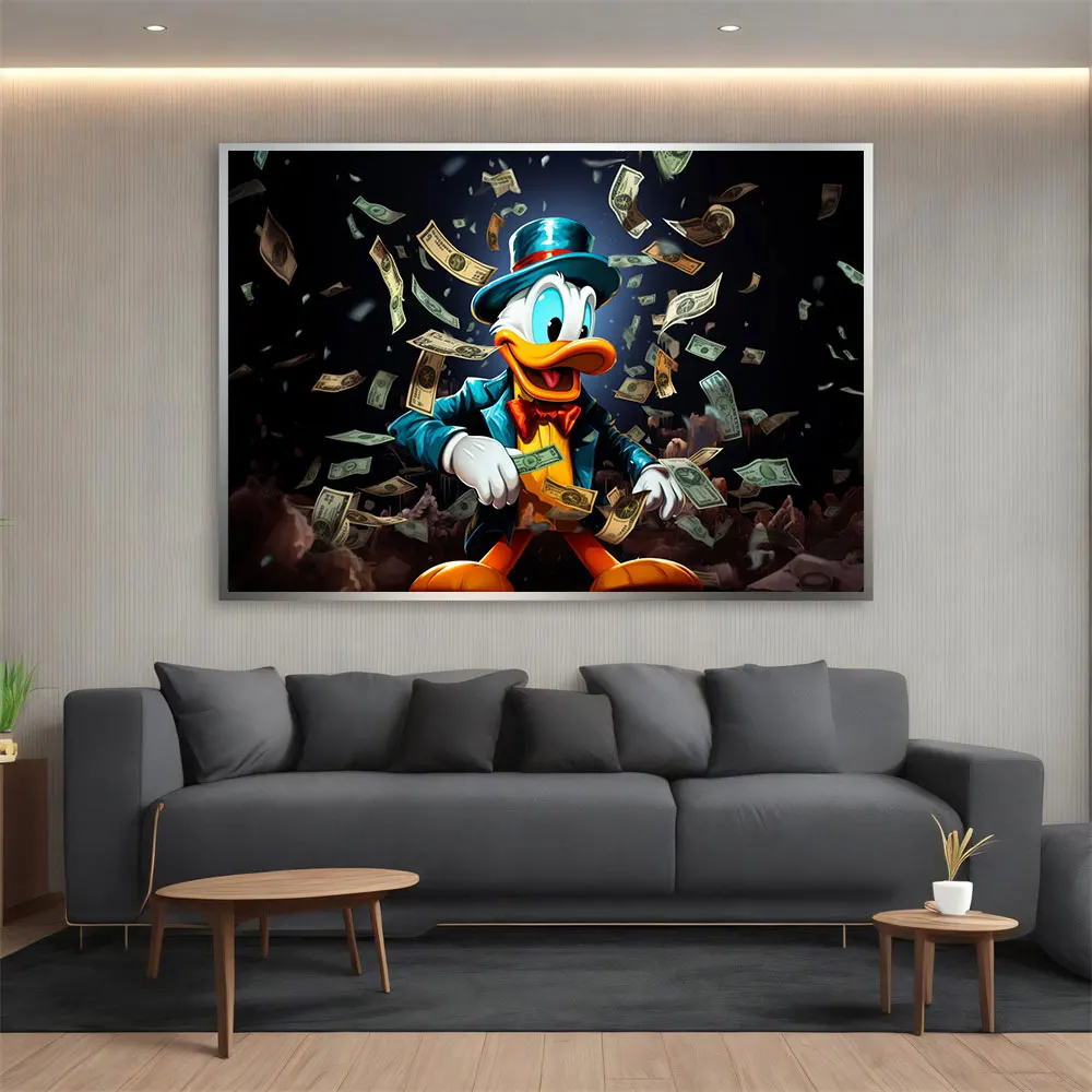 Disney Donald Duck in the Money Poster Print Cartoon Pop Wall Art Canvas Painting Pictures for Living Room Home Decoration