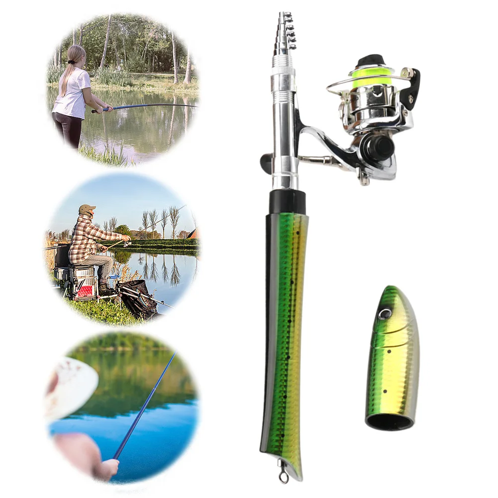 Portable Fish Shaped Fishing Rod with Reel Telescopic Mini Pocket Pen Fishing Pole with Reel Travel Fishing Rod Gifts for Men