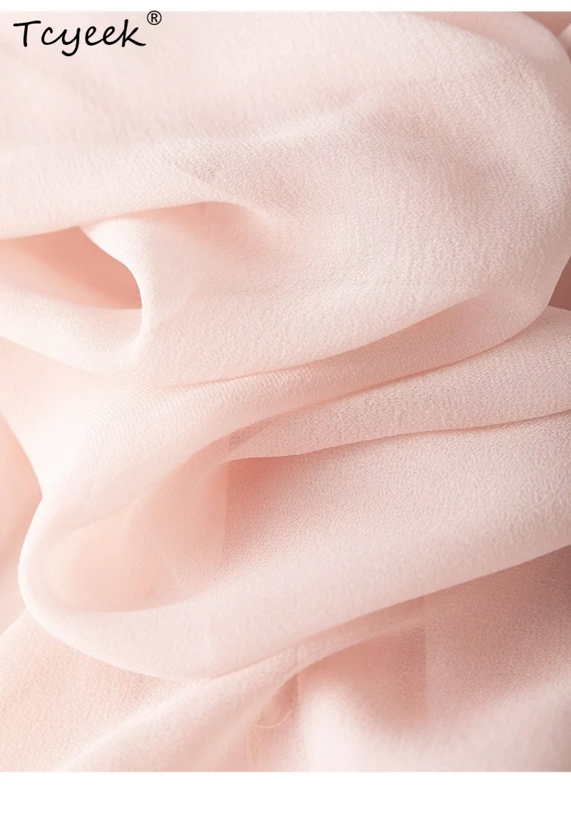 Tcyeek 100% Real Mulberry Silk Woman Tops 2026 Summer Breathable Hooded Light Pink Sun Protection Top Female Clothing Ropa Mujer view 5