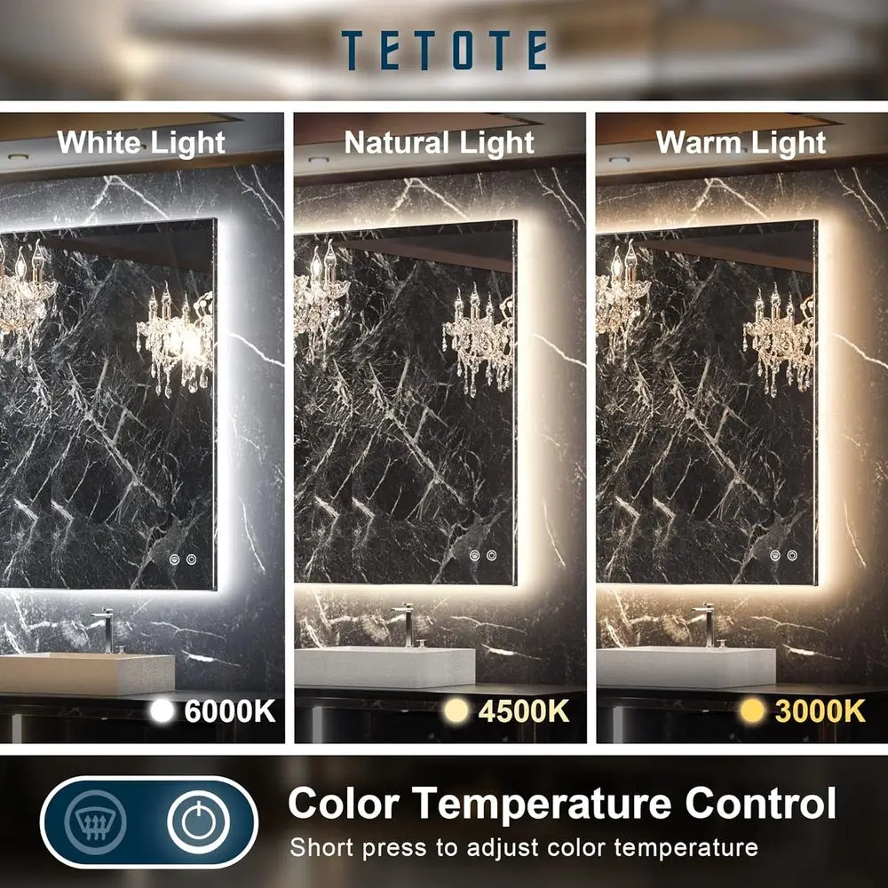 Miroir de courtoisie rétroéclairé 36 x 28 LED, éclairage tricolore, antibuée, variable, mural