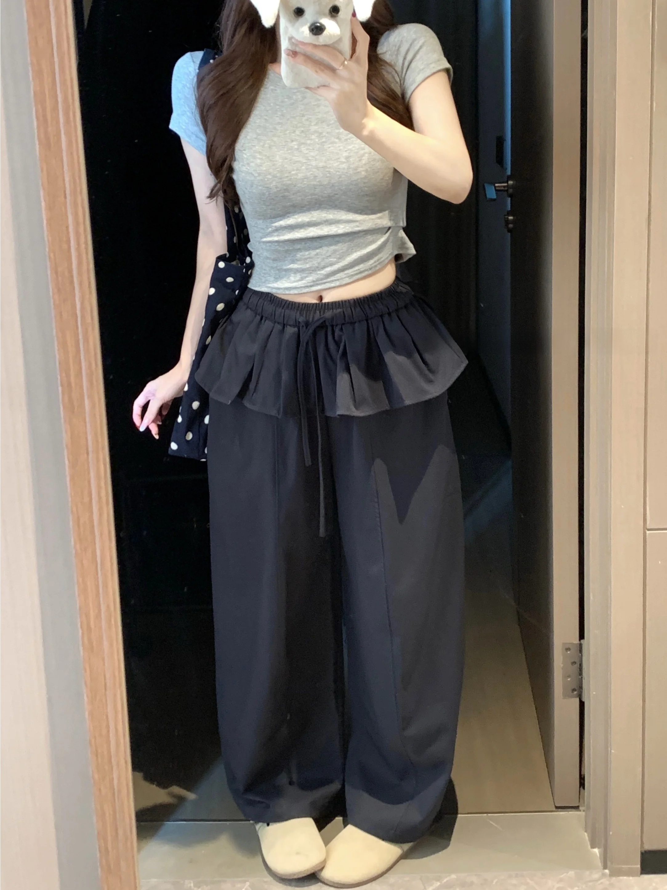 

Korean Design Sensation Casual Wide Leg Pants Women Summer 2026 New High Waist Slimming Pleated Trousers Straight Cut Pants