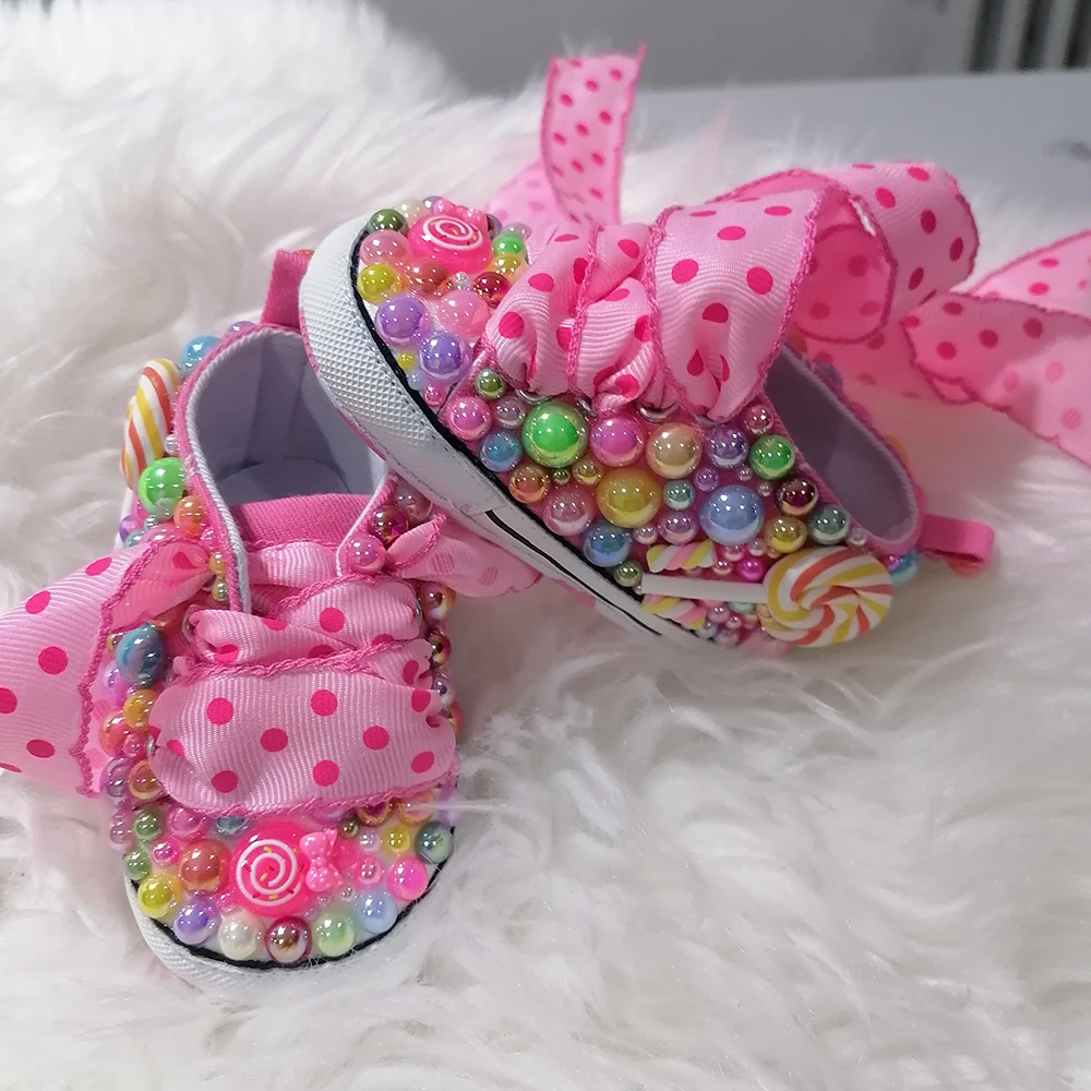 Handgemaakte Strik Steentjes Baby Meisje Kids Schoenen Haarband Eerste Wandelaar Sparkle Bling Kristallen Prinses Douche Cadeau