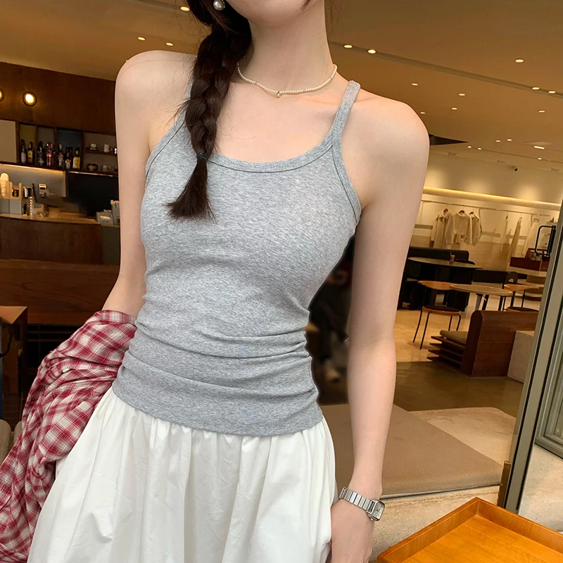 

AOSSVIAO 2025 Solid Color Basic Knitted Tank Top Women Summer Vintage Sleeveless Camis 90s Cool Girls Streetwear Black Soft Tees