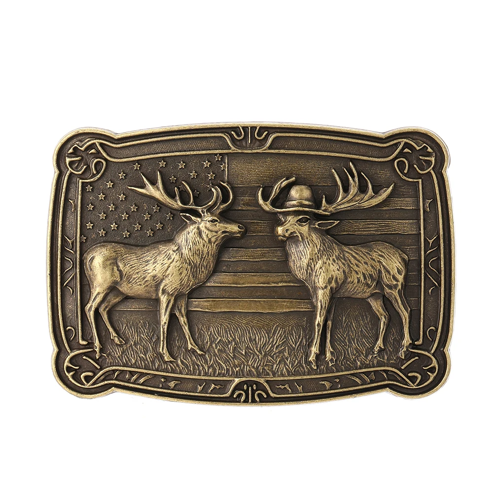 

Винтажная пряжка ремня для мужчин, уличная пряжка из цинкового сплава с двойным оленем, ковбойская пряжка в стиле вестерн без ремня