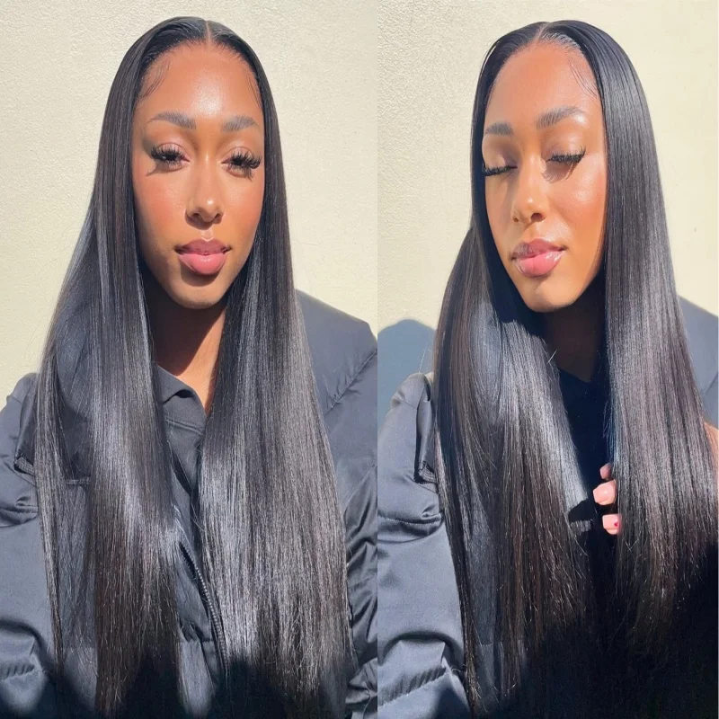 

Черные прямые парики из натуральных волос 13x6 с кружевной передней частью, 34-40 дюймов, 13x4 бразильские, предварительно выщипанные, 200% плотность, кружевной фронтальный парик для женщин