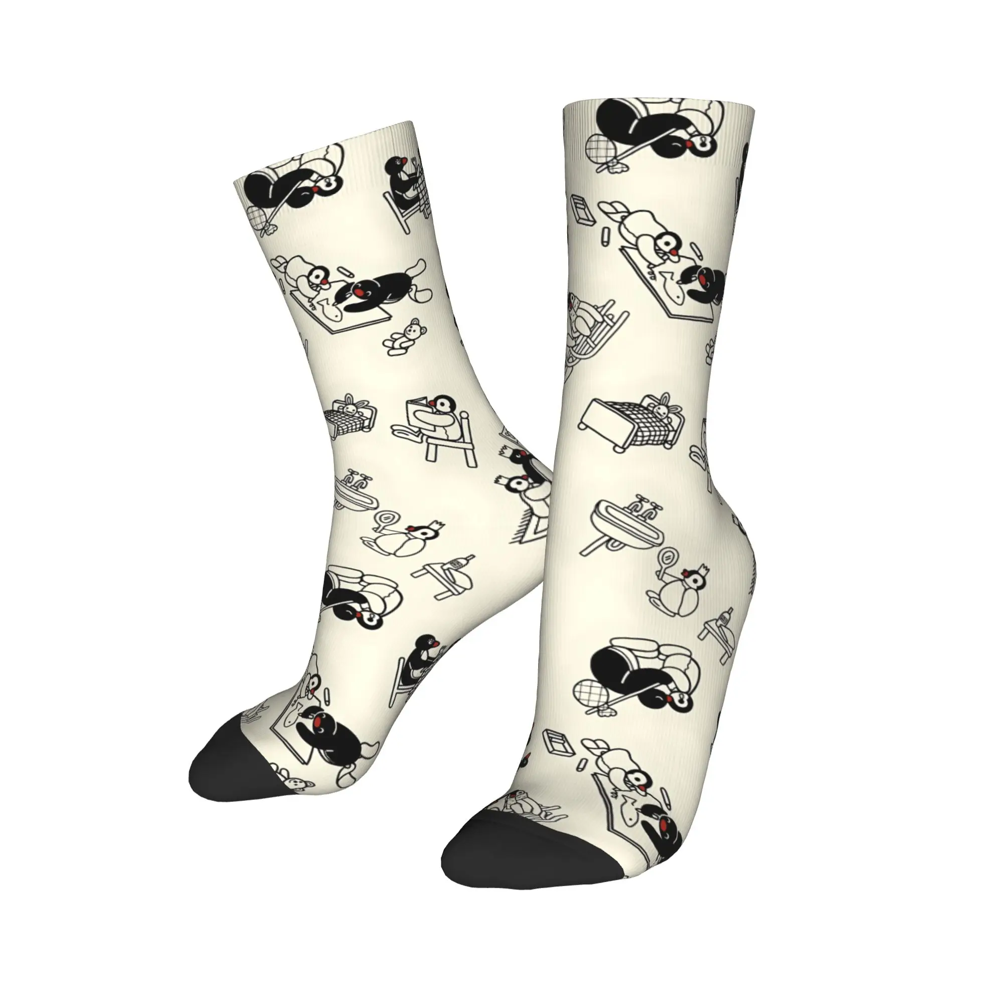 1 Pair Funny Happy Men's Sock White Doodle Seamless Pattern Retro Harajuku Pinguing Street Style Novelty Seamless Crazy Sock