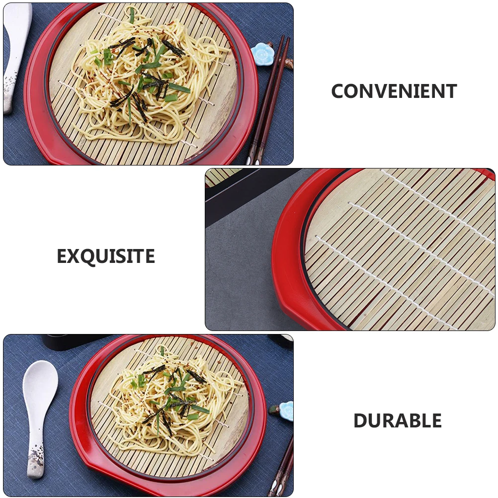 

Cold Noodle Plate Round Melamine Food Plate Elegant Design Suitable Snacks Bamboo Mat Included Tableware Tray
