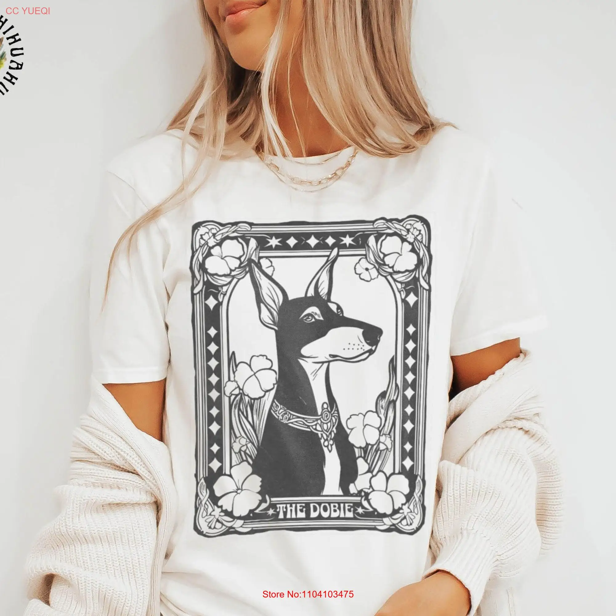 Doberman Tarot Card T Shirt Dobie Mystical Astral Dog Mom Cute Cottagecore Lover Owner  long or short sleeves