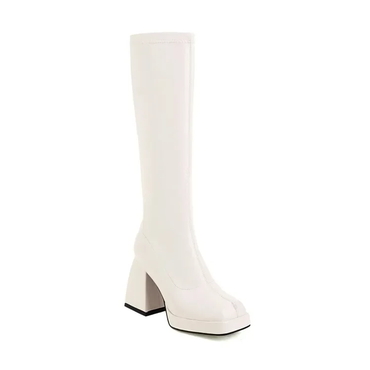 Oversize Large size Big size Square toes Thick Heel High heel boots platform boots simple and elegant Height Increasing