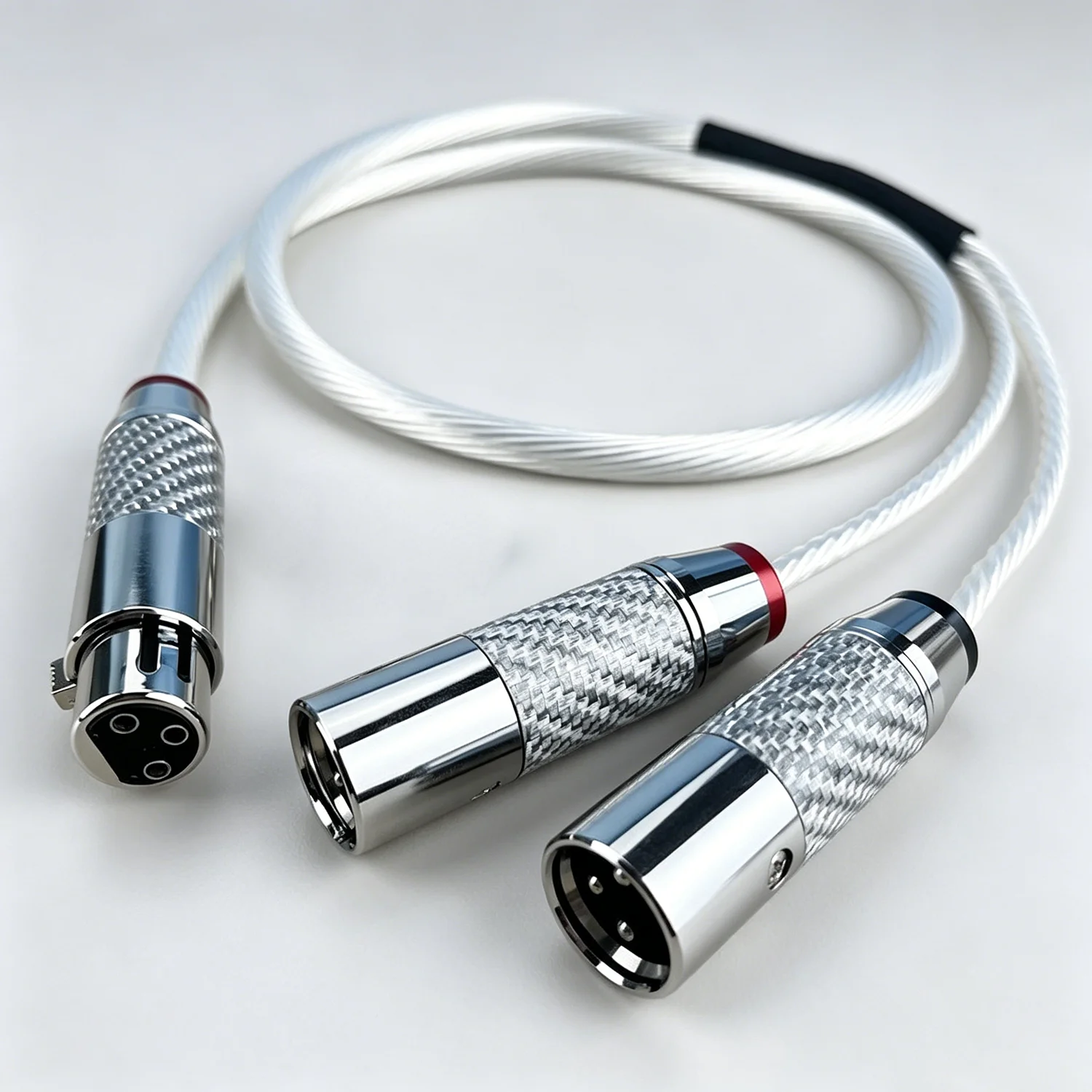 Cable de Micrófono Balanceado Preffair OCC Plateado XLR Hembra a Doble XLR Macho en Y, 3 Pines, Conector XLR de Fibra de Carbono HIF