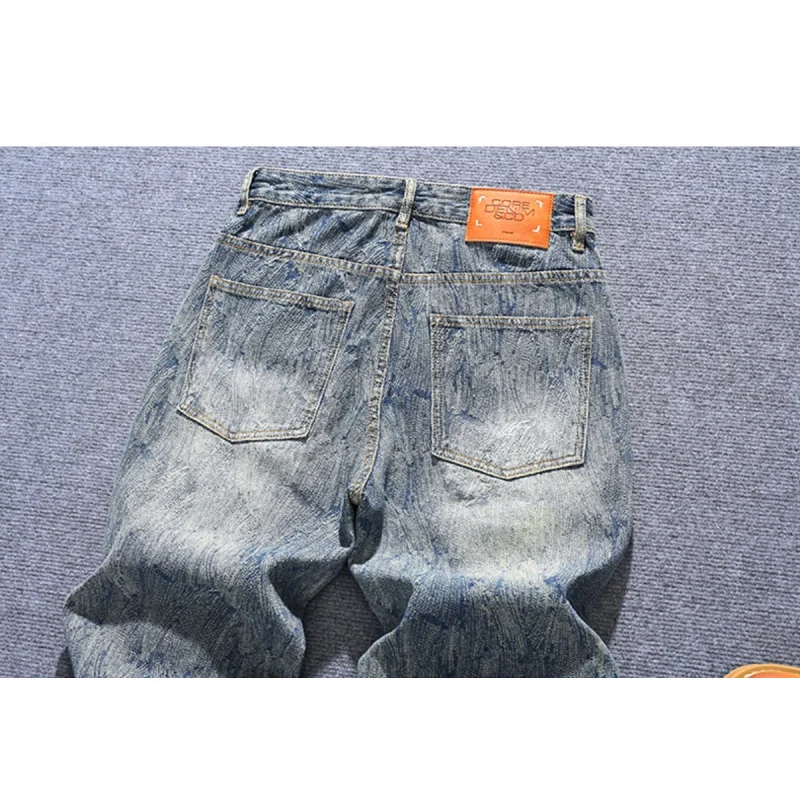 Свободные мужские джинсы прямого кроя, модный вышитый принт, модный уличный стиль, элитные ретро и крутые брюки Y2K.