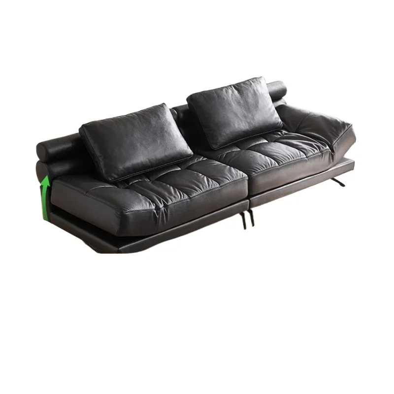 

Rotating Dynamic Island Living room small apartment, straight row multi-function, black leather sofa