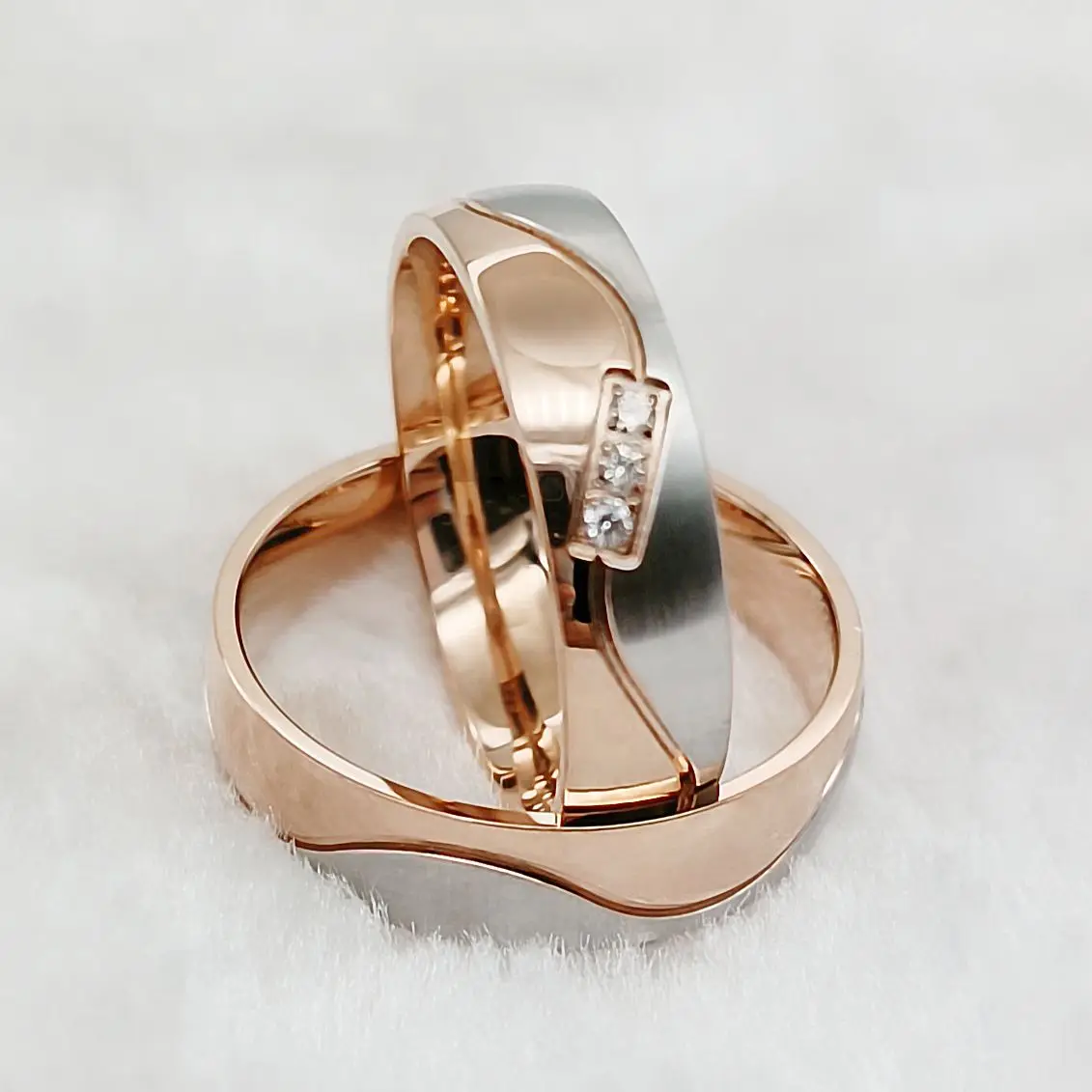 Designer Handmade 18K Rose Gold Plated Wedding Rings Set for Men