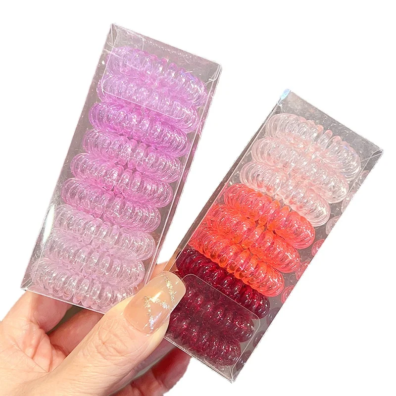 9Pcs/box Colorful Rubber Hair Bands for Women Girl Phone Cord Spiral Hair Ties Gum Cute Elastic Hair Rings Band Hair Accessories