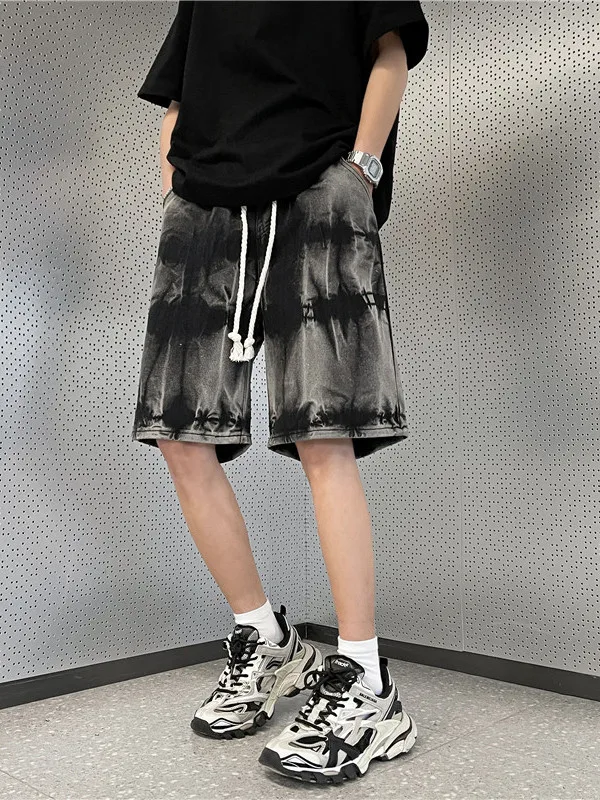 

Американские джинсы-шорты для мужчин: летние, модные, свободные, прямые, длиной до колена, повседневные, со средней посадкой, для подростков