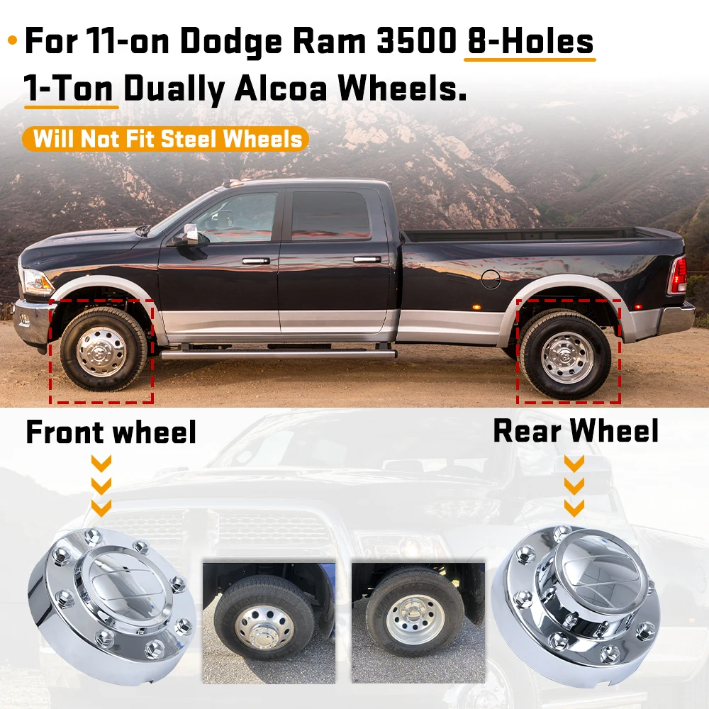 Conjunto de tampa central dianteira e traseira para 11-18 Dodge Ram 3500 8 furos 17" rodas de alumínio 68081010 AB/ 68081015 Tampa do cubo central AC