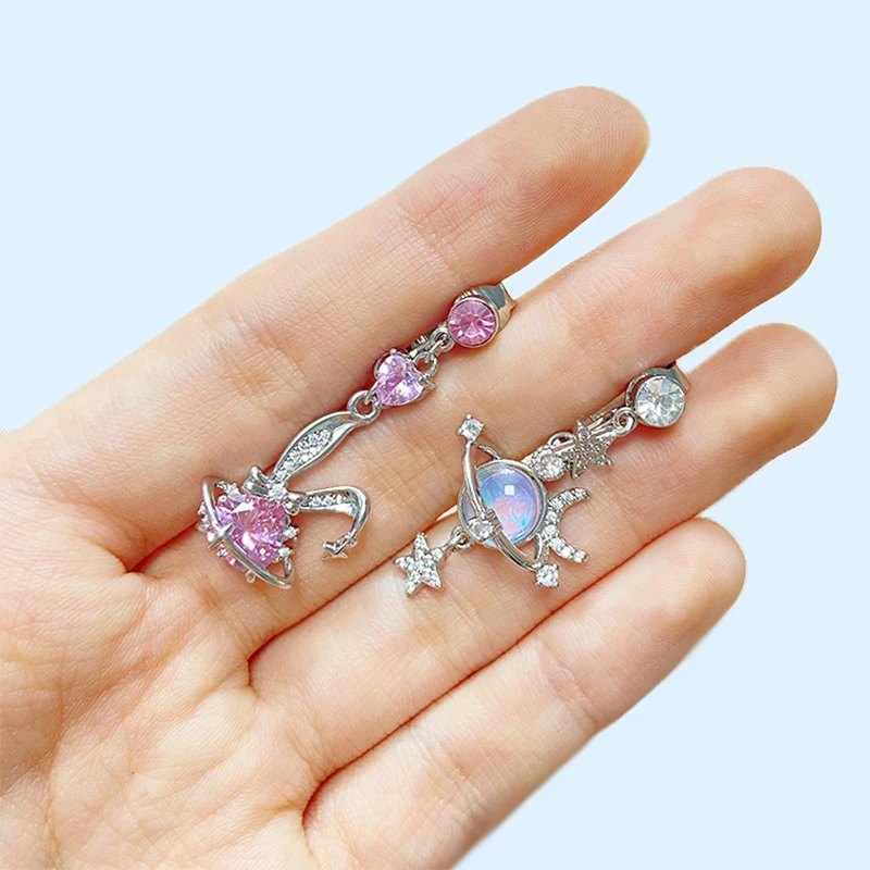 Faux Fake Belly Star Moon Fake Belly Piercing Heart Zircon Clip On Umbilical Navel Non-Piercing Jewelry Earring Clip