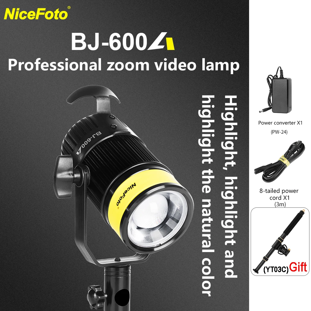 

NiceFoto BJ-600A LED Video Light 2700K-6500K Bi-Color Telescopic Zoom Photography Lighting Lamp for Photo Video Studio Recording