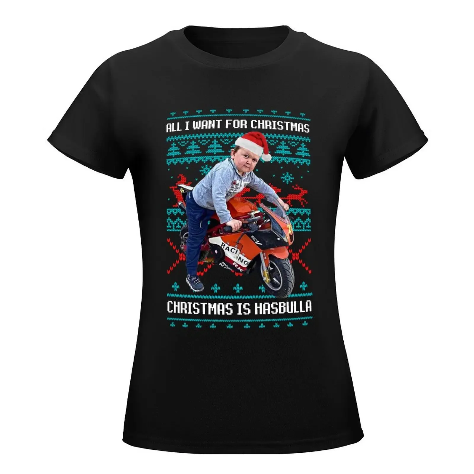 all i want for christmas is hasbulla funny christmas sweater T-Shirt tees summer top cropped t shirts for Women