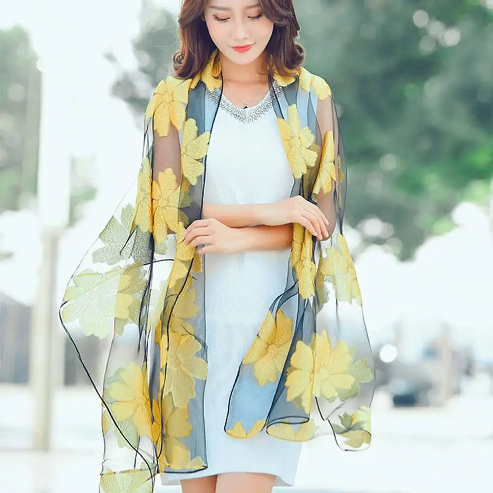 Summer Lightweight Silk Scarf Soft Organza Gauze Sheer Wrap Breathable Pashmina Women image 5