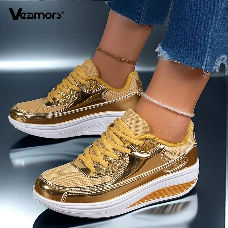 Fashion Walking Shoes for Women Breathable Mesh Wedges Lace-up Height-increasing Casual Footwear for Traveling Working