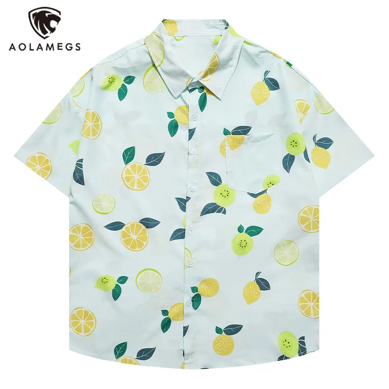 Men Shirts Hawaiian Beach Style Casual Clothes Loose Comfortable Holiday Tops Fruit Print Refreshing Feeling Summer Short Sleeve