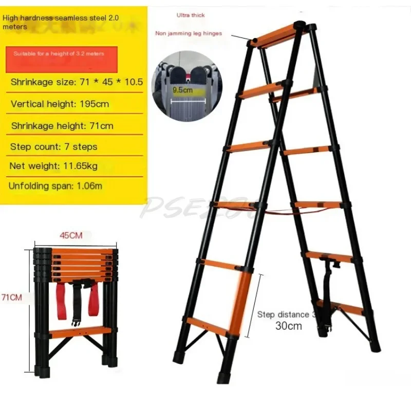 Walkable Multifunctional Ladder Foldable Extendable Stainless Steel Thickened for Home Telescopic Engineering Step Stool