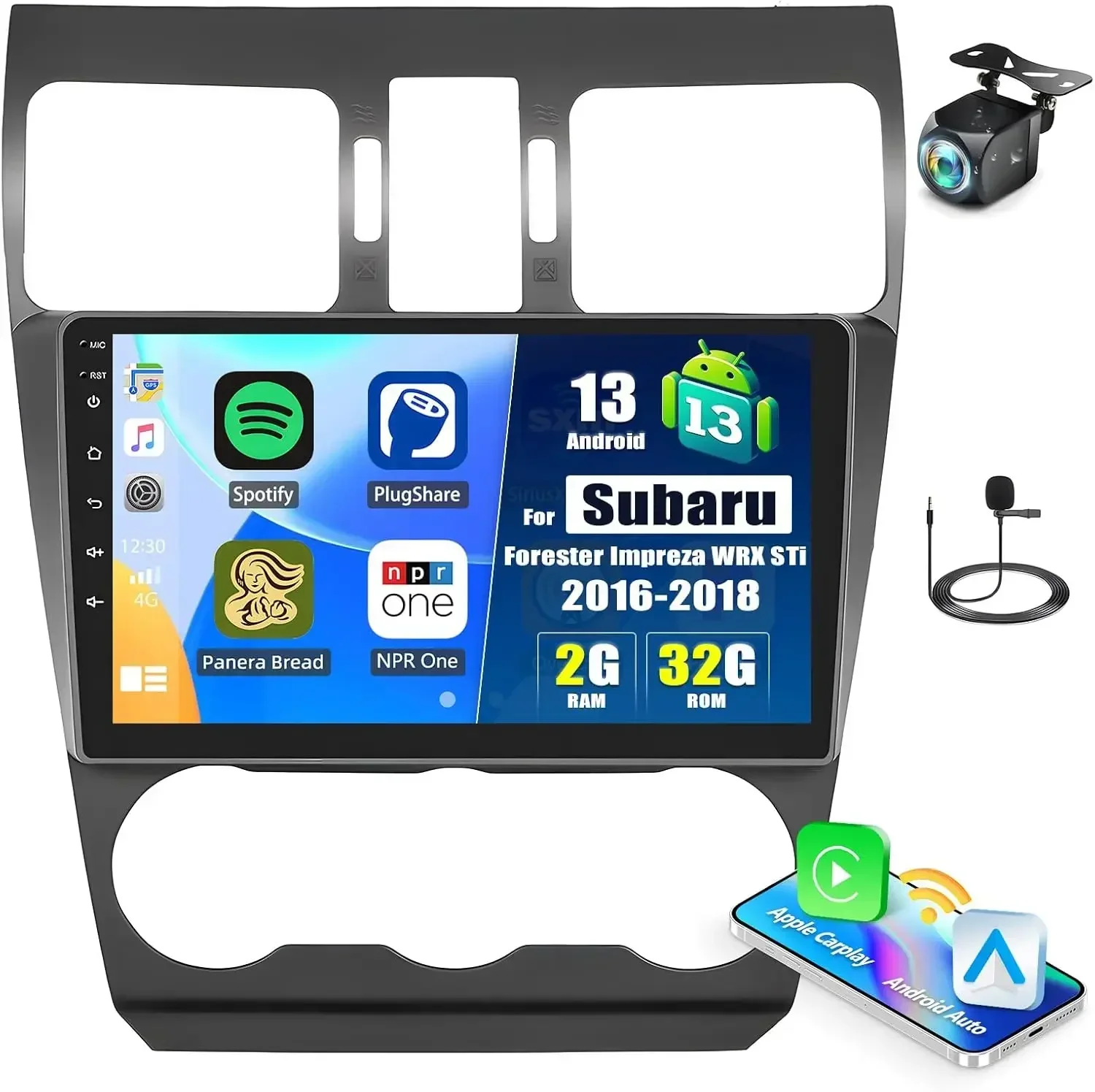 

Android 13 Car Stereo for Subaru For ester Impreza WRX STi 2016-2018 with Carplay Android Auto 9'' HD Touchscreen Car Radio
