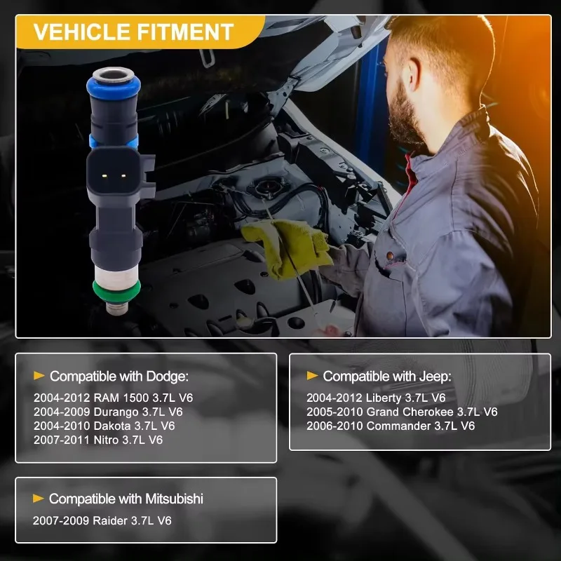 6 PCS 0280158020 Fuel Injector 4 Holes Compatible with for Dodge Jeep Mitsubishi 3.7L V6