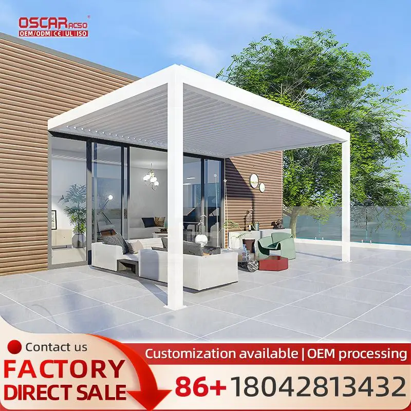 

Motorized Louvered Roof Waterproof Aluminum Exterior Garden Structure with Remote Control Sophisticated Cover for Patio Deck Yar