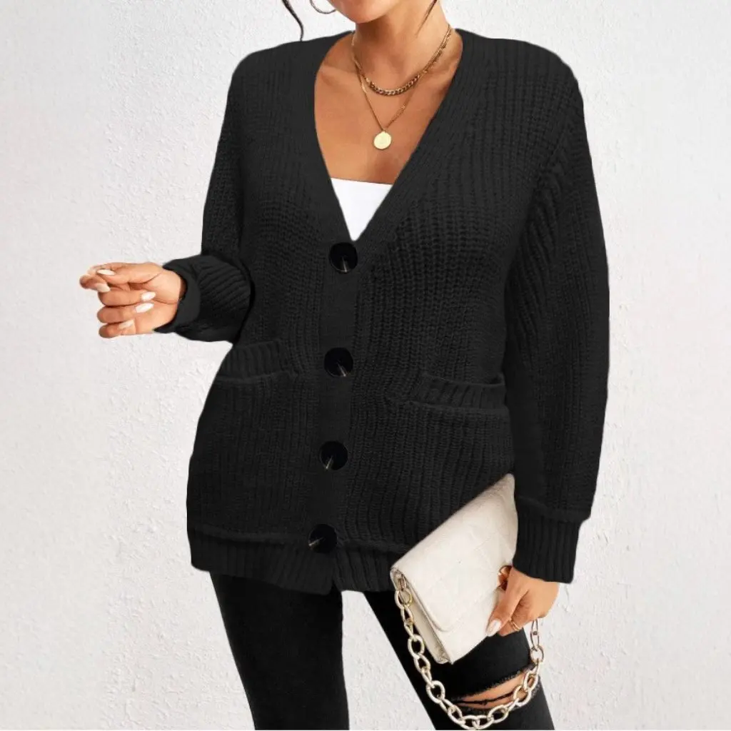 

Женский осенне-зимний кардиган на пуговицах, свитер, пальто с отдельным карманом для станции в европейском и американском стиле