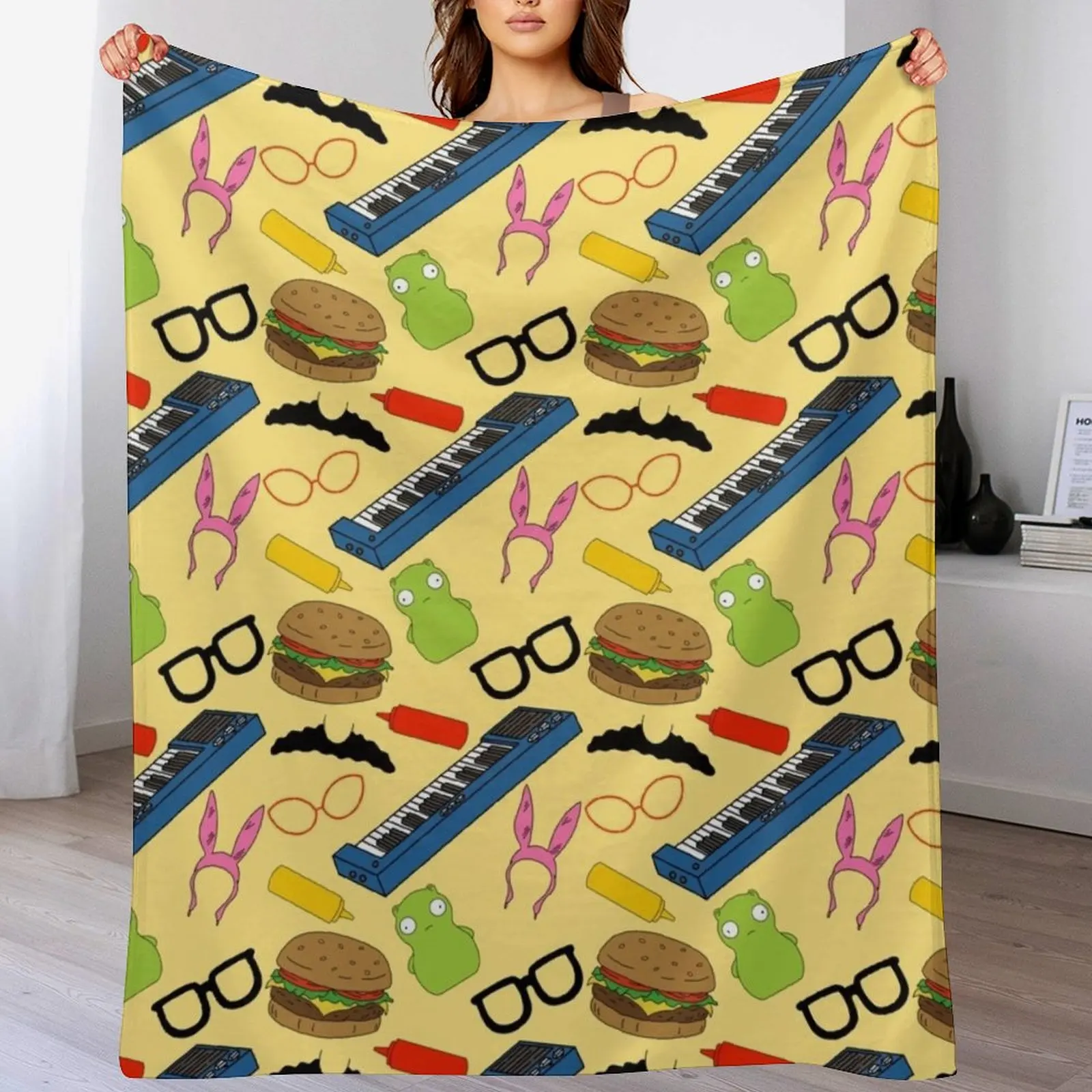 

Bobs Burgers Inspired Pattern (Yellow) Throw Blanket Weighted Decoratives Blankets