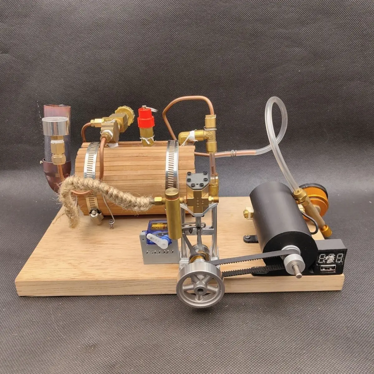 New Single-cylinder Reciprocating Steam Engine Metal Model with Boiler Generator and Light Bulb Set Physics Research Gift