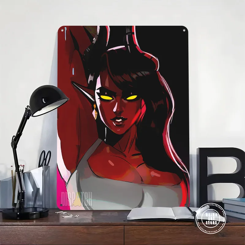 Red-skinned Demon Woman Digital Art 3D Texture Metal Poster Customized Wall Art Tin Sign Gift for Mancave Decoration Room Decor