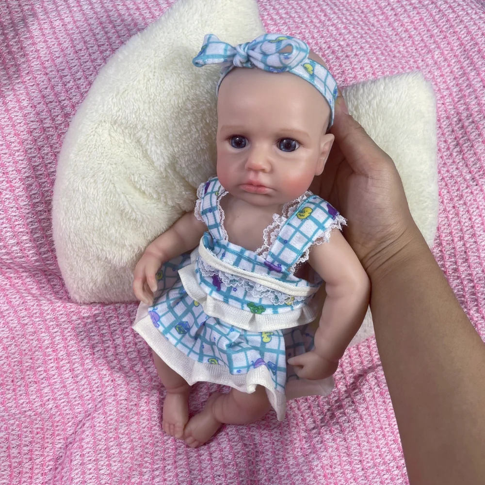 Mini 12-13 Zoll Vollsilikon Reborn Baby Doll LouLou Awake Open Blue Eyes Weicher Silikonkörper Mädchen Waschbares Spielzeug