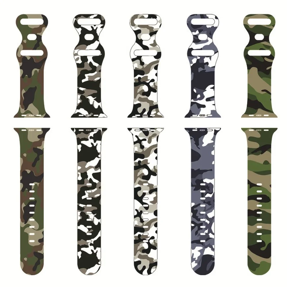 New Camouflage Silicone Watch Band for Apple Watch Strap 44mm 42mm 40mm 38mm Bracelet Print Strap for IWatch SE 7 6 5 4 3 2 1