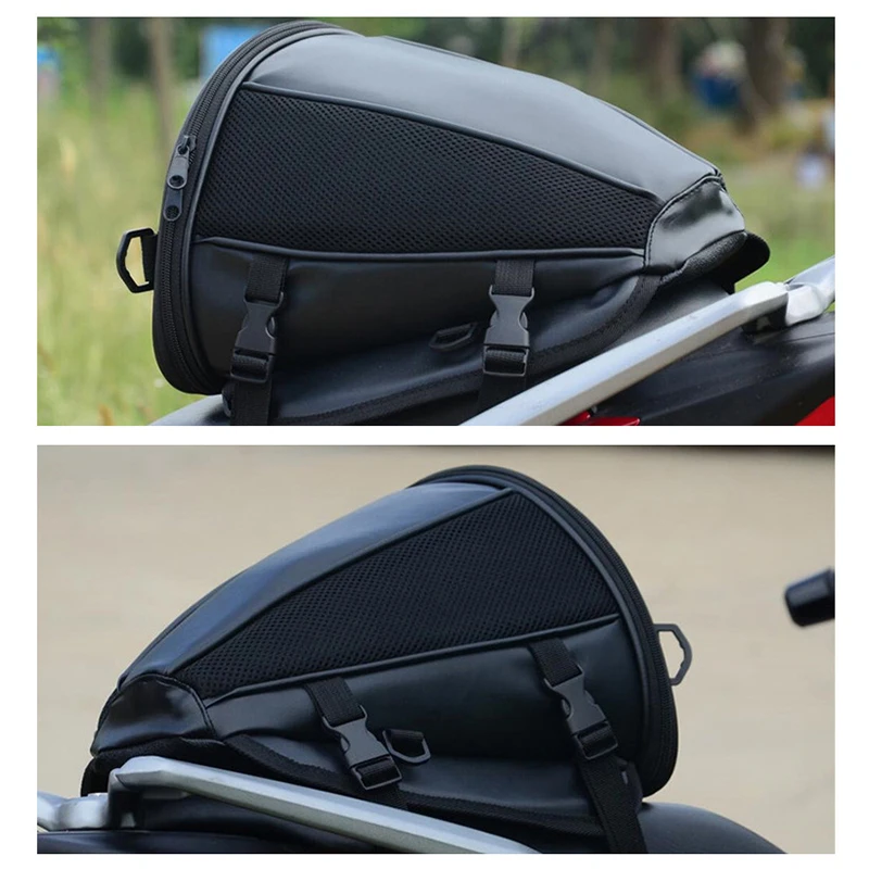 Black Leather Waterproof Motorcycle Tail Bag Luggage Saddle Bag Waterproof Tank Bag Motocross Motorbike Shoulder Bag Backpack