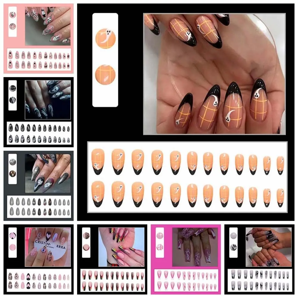 Manicure Material Halloween False Nails Nail Supplies Full Cover Nail Art Tips Halloween Fake Nails DIY Nail Accessories Black