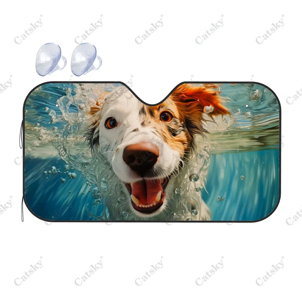 Funny Dog Swimming Underwater Car Windshield Sunshade, Front Auto Cars Sun Shade Blocks Uv Rays Sun-Visor Protector