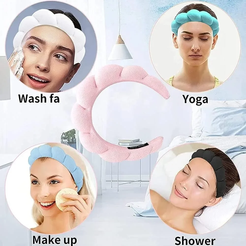 Spa Headband for Women Simple Design Sponge Bath Hairlace for Bathroom Puffy Makeup Spa Headbands for Women and Girls Shower