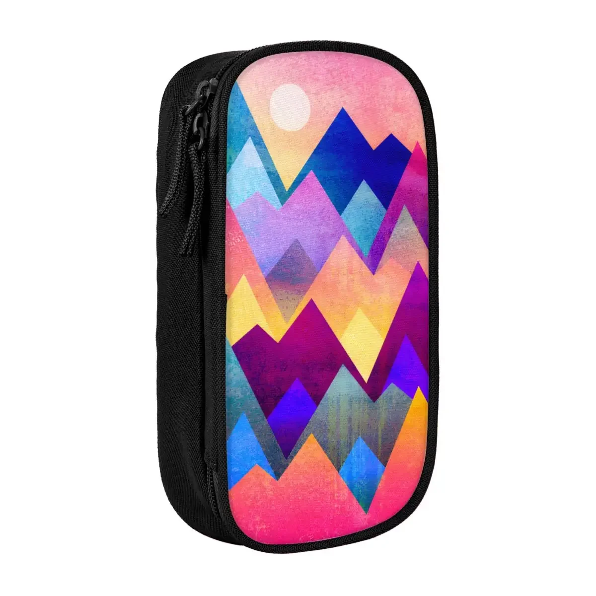Custom Colorful Mountains With Geometric Shapes Kawaii Pencil Case Boy Girl Large Capacity Pencil Box School Supplies