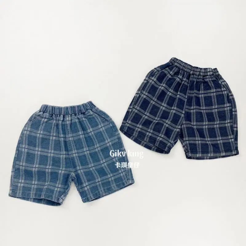 

2026 Summer New Children Plaid Shorts Cotton Boys Girls Vintage Casual Shorts Cotton Kids Thin Five Point Pants Toddler Clothes