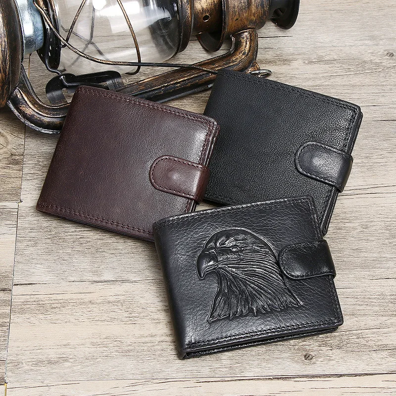New Rfid Blocking Men's Wallet Genuine Leather Short Wallet Multi-Function Card Holder Coin Purse