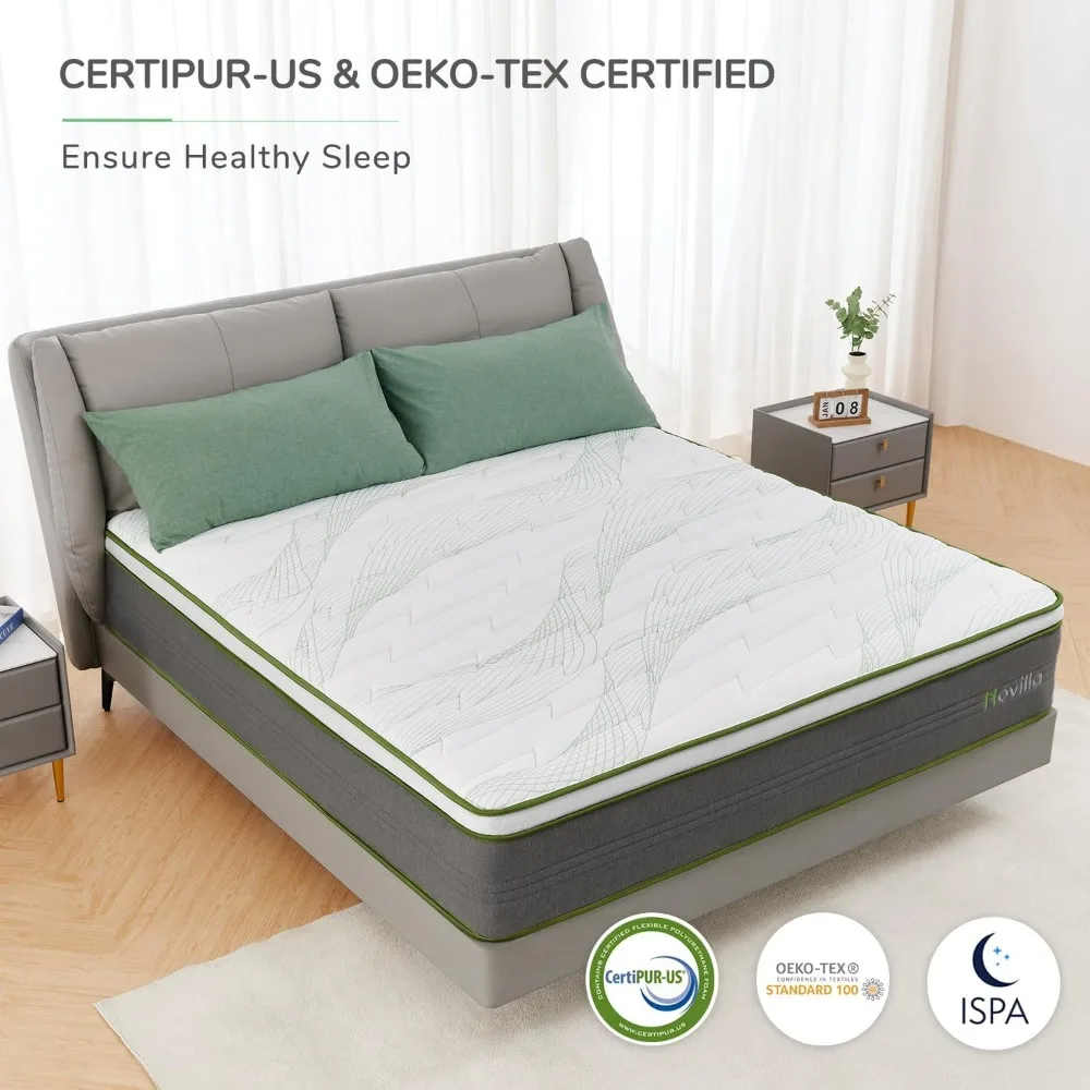 Size Mattress, 10 Inch Hybrid Mattress in a Box with Individually Wrapped Pocket Coils & Memory Foam, Supportive & Pressure