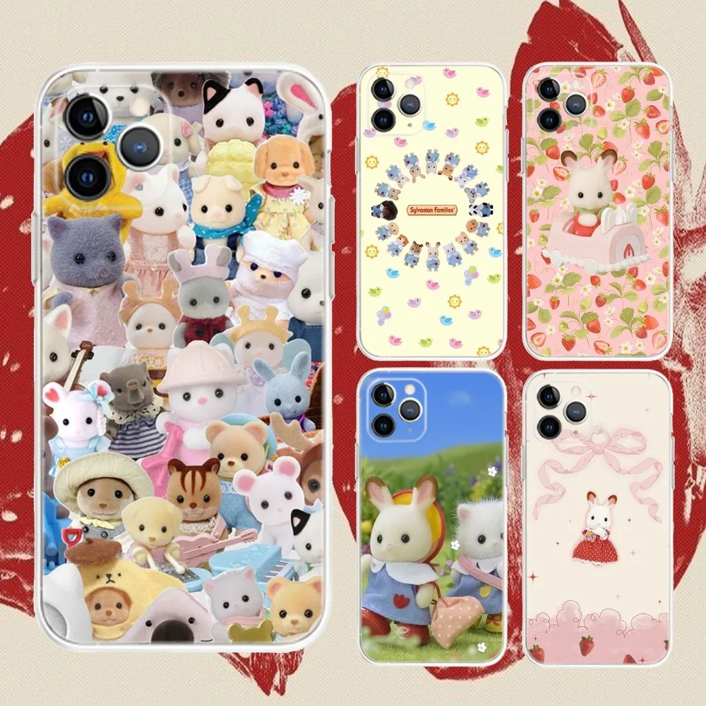 Cute Sylvanian Families Phone Case For iPhone 16,15,14,13,12,11 Plus,Pro,Max,XR,XS,X,7,8 Plus,SE,Mini Transparent Silicone Soft