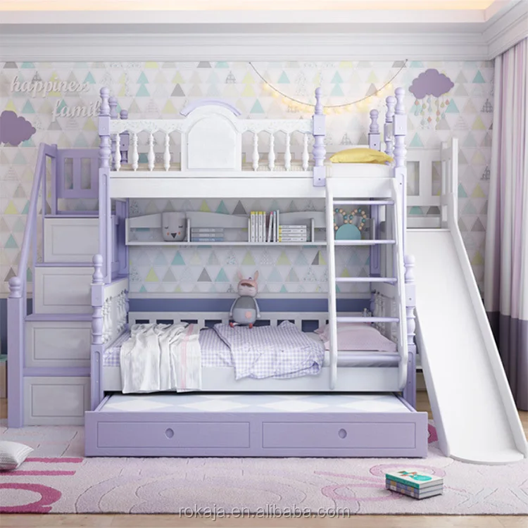 America Style Girls Bedroom Set Kids Furniture Children Furniture Sets Princess Modern Luxury Purple Beds Baby Kid Bunk Bed